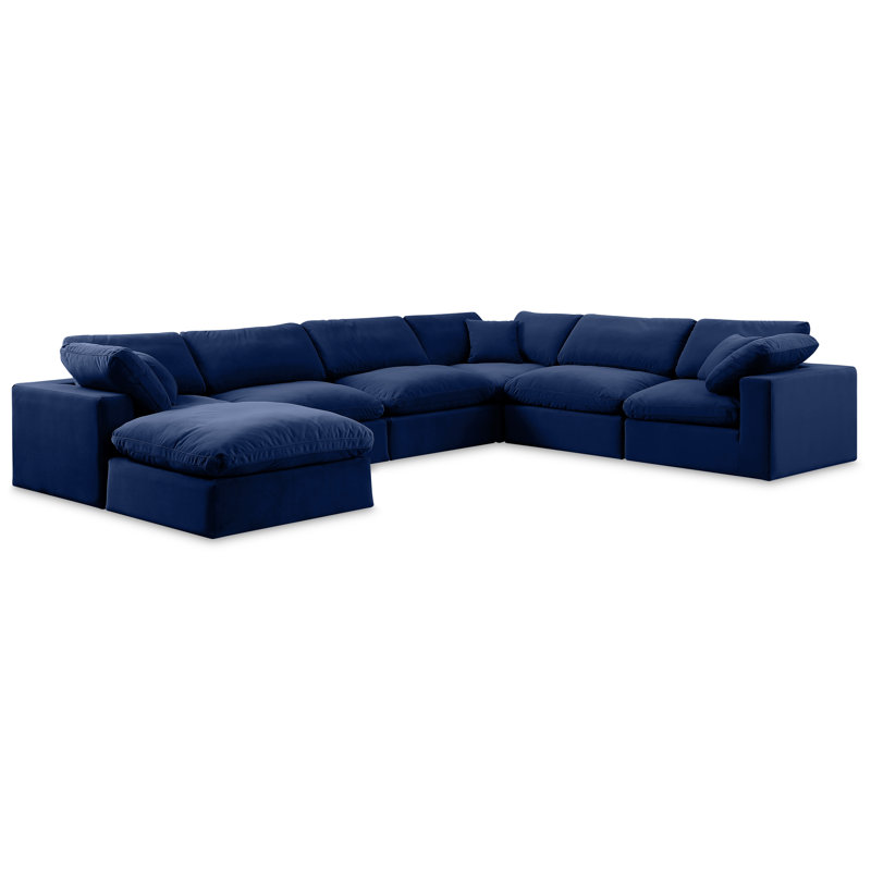 Canapé modulaire réversible en velours de large de 160 po avec repose-pieds Issah, Velours bleu marine