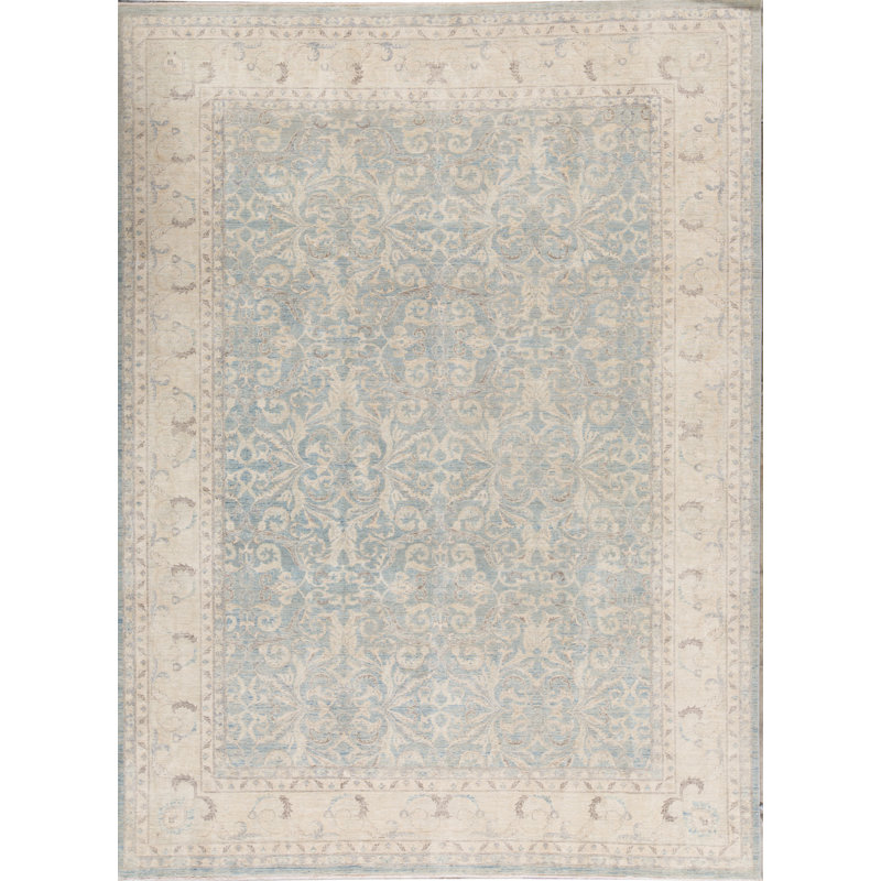 Wool Oriental Area Rug in Light Blue/Ivory/Brown