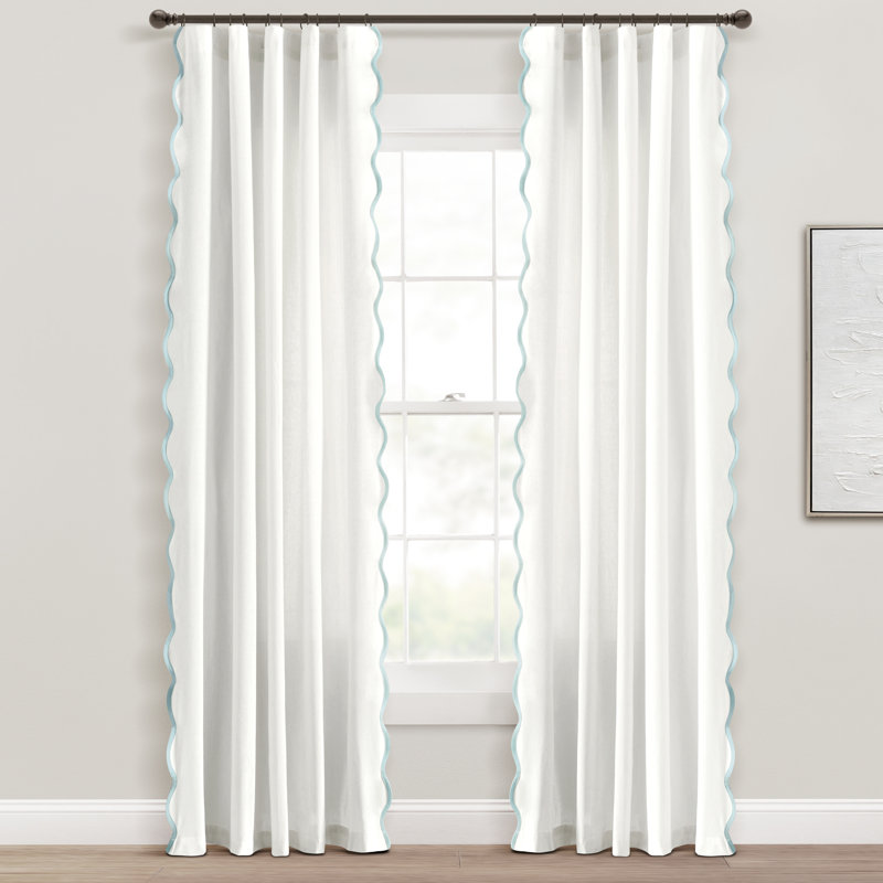 Yolonda Cotton Blend Semi Sheer Curtain Pair, Blue/White, 52'' W x 95'' L