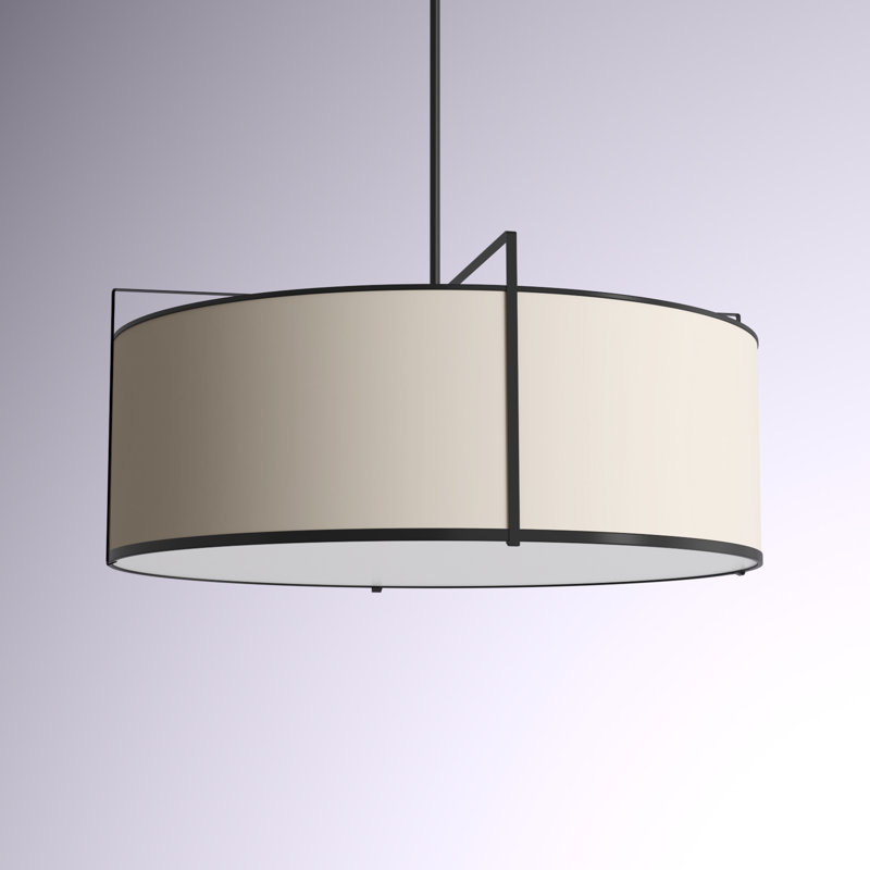 Luminaire suspendu tambour simple 4 lumières Trapezoid, Noir, Crème