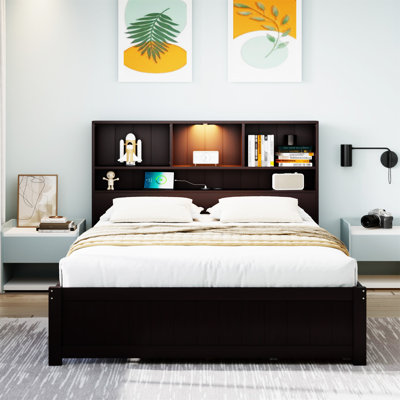 Wood Platform Bed With Bookcase Headboard by Alcott Hill