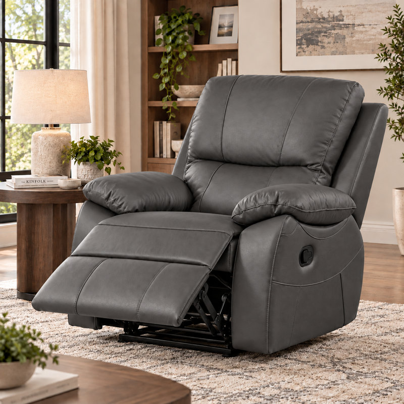 Fauteuil inclinable en cuir, fauteuil inclinable manuel, fauteuil lounge moderne, anthracite, Gris anthracite