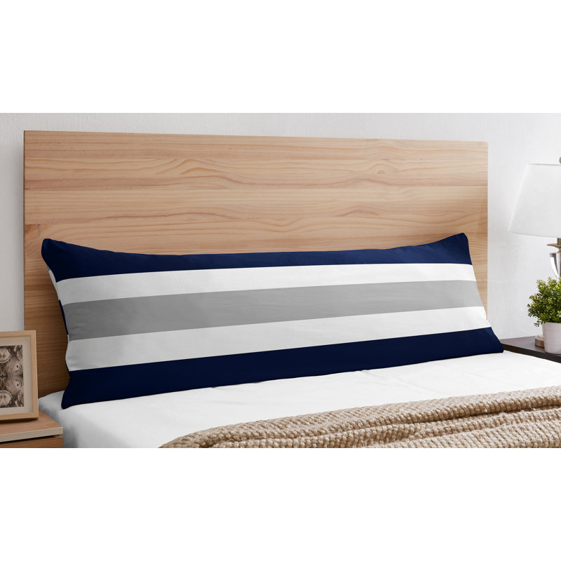 Stripe Microfiber Pillowcase, Gray/Navy Blue