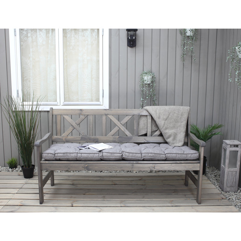 Almetra Solid Wood Pine Outdoor Bench, 88cm H x 150cm W x 61cm D, Light Grey