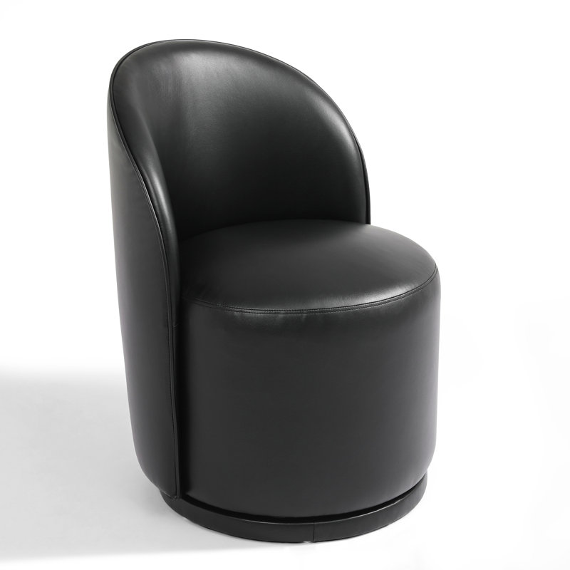 PU Leather Barrel Swivel Armless Dining Chair, Black