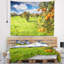 Paysage, herbe verte brillante avec tapisserie de jardin orange-28492113
