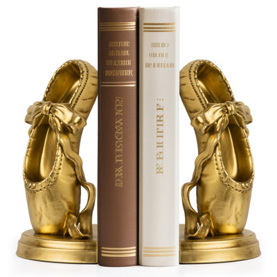 Serre-livres rétro en forme de ballet doré - Élégant porte-livre décoratif en résine pour le bureau à domicile et le salon