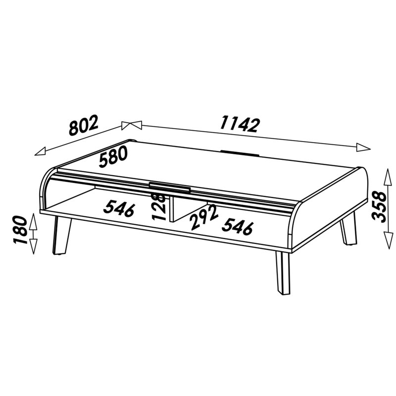 Caruso Four Leg Coffee Table with Storage, White