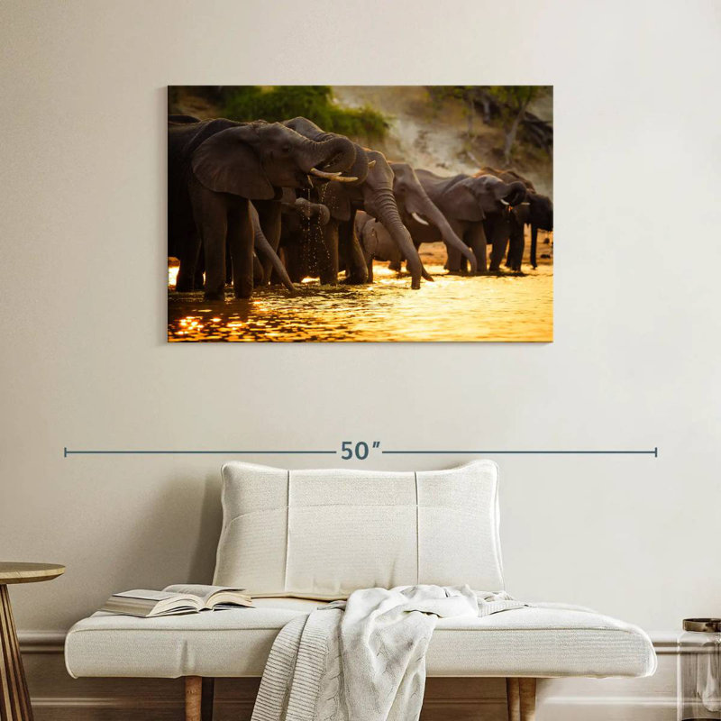 Éléphants dans la savane, H 26 po x l 39 po