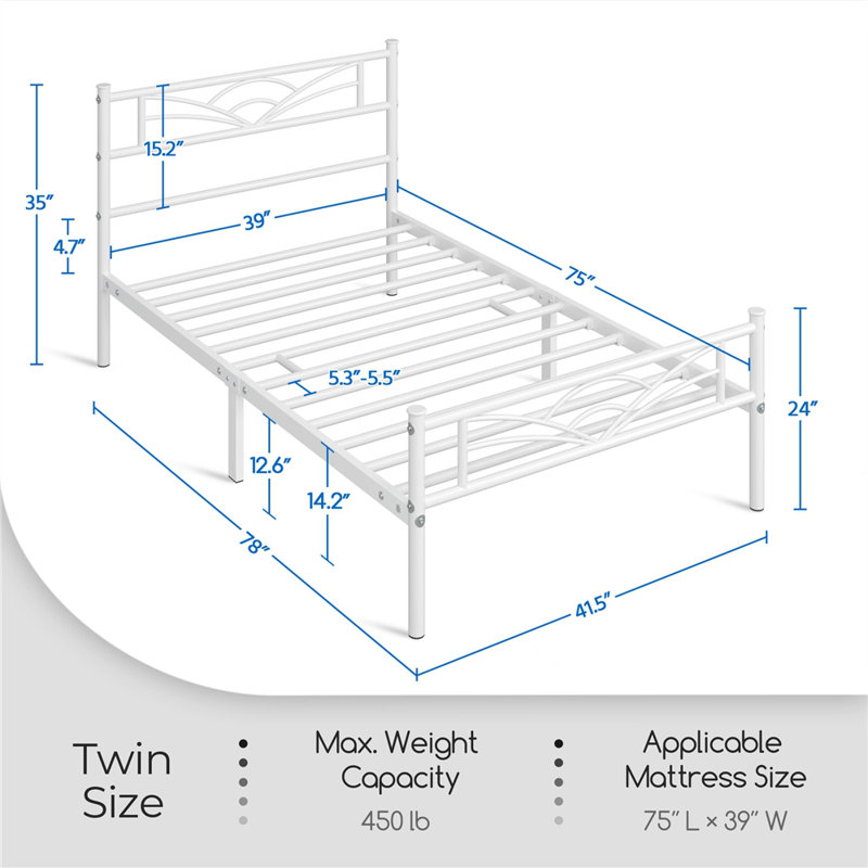Andray Metal Platform Bed with Cloud-Inspired Design Headboard, Twin, White