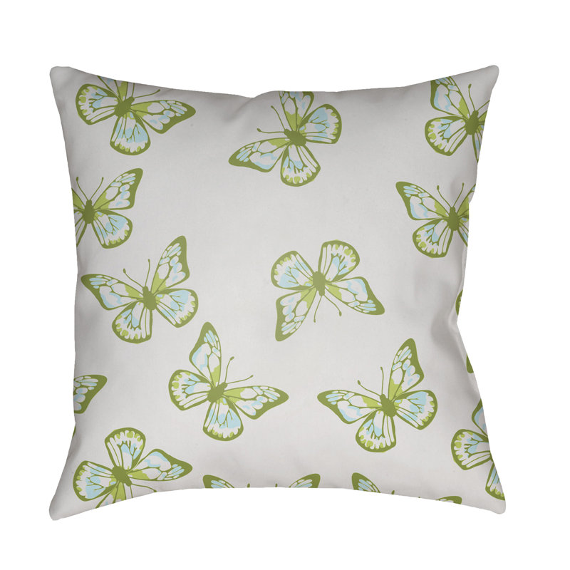 Butter Cotton Indoor/Outdoor Throw Pillow, 18" H x 18" W x 3.5" D, Beige/Green