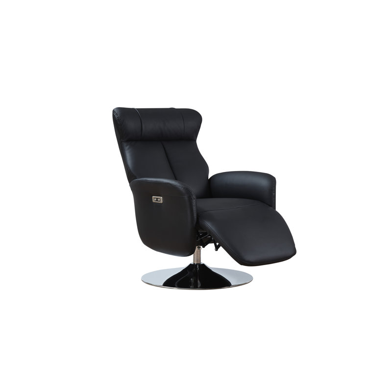 Gino Leather Swivel Power Recliner, Black Genuine Leather