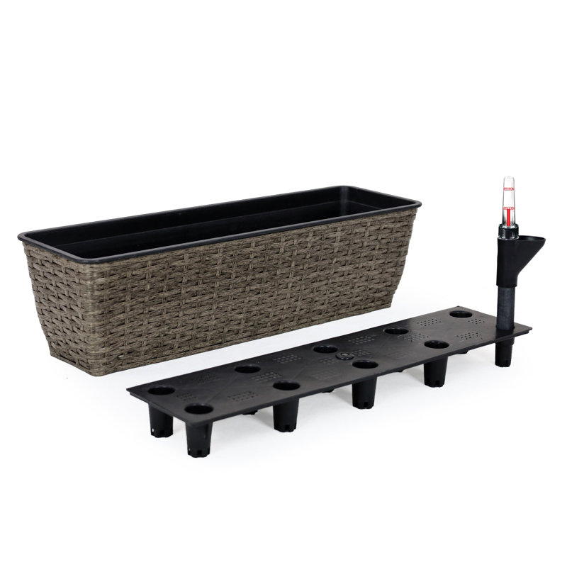 2 Rectangular Dark Gray Planter - Hand Woven Self-Watering Advantageous Practical Plant Holder, Brown