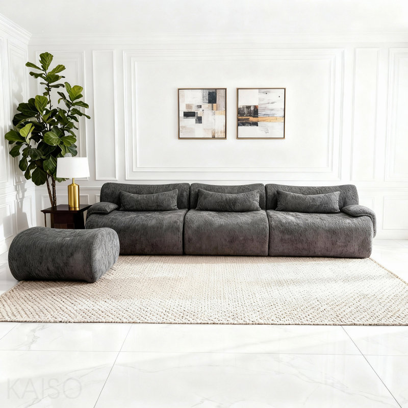 Canapé désossé, 3 sièges de haute qualité, conception antidérapante, sans accoudoirs incurvés au design épuré, chaise d'assemblage éponge haute densité 32D pour les salons