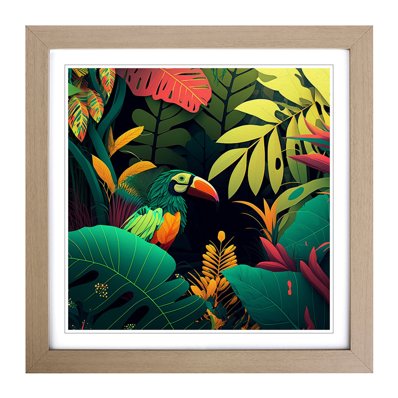 Jungle Graphic Art - Single Picture Frame Print on Wood, Oak
