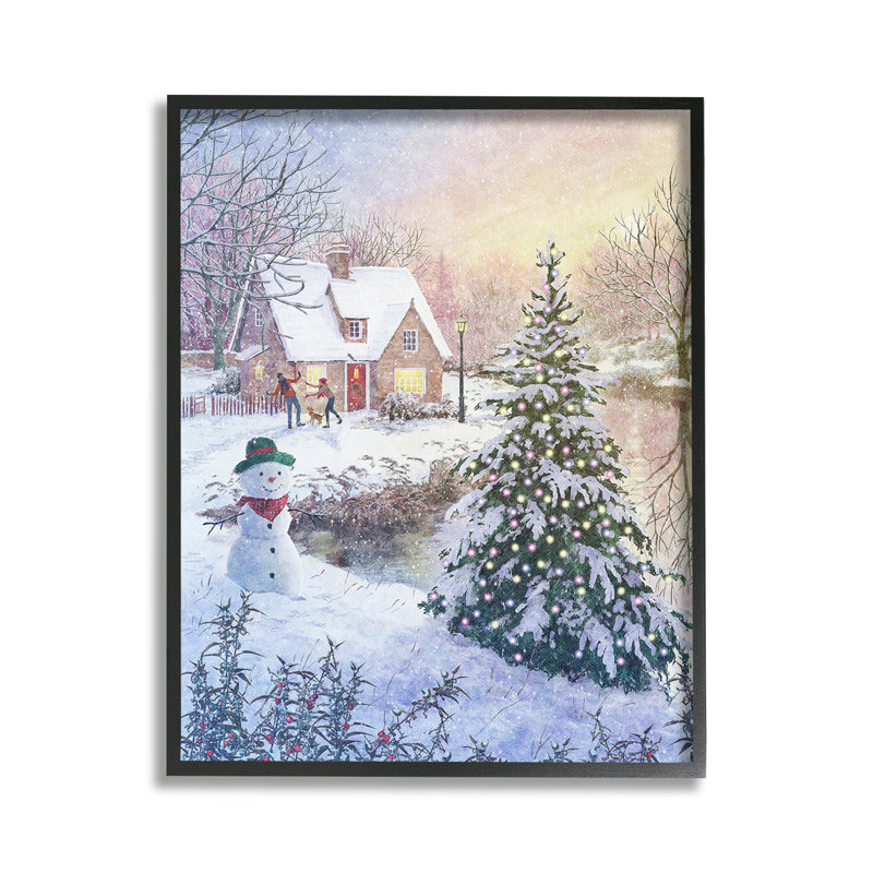 Enfants jouant dans la giclée des neigesArt par PPWWillins, Giclée encadrée noir minuit, H 30 po x l 24 po