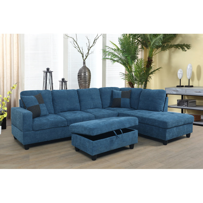 Palmer Square Upholstered Sectional, Right Hand Facing, Blue Velvet