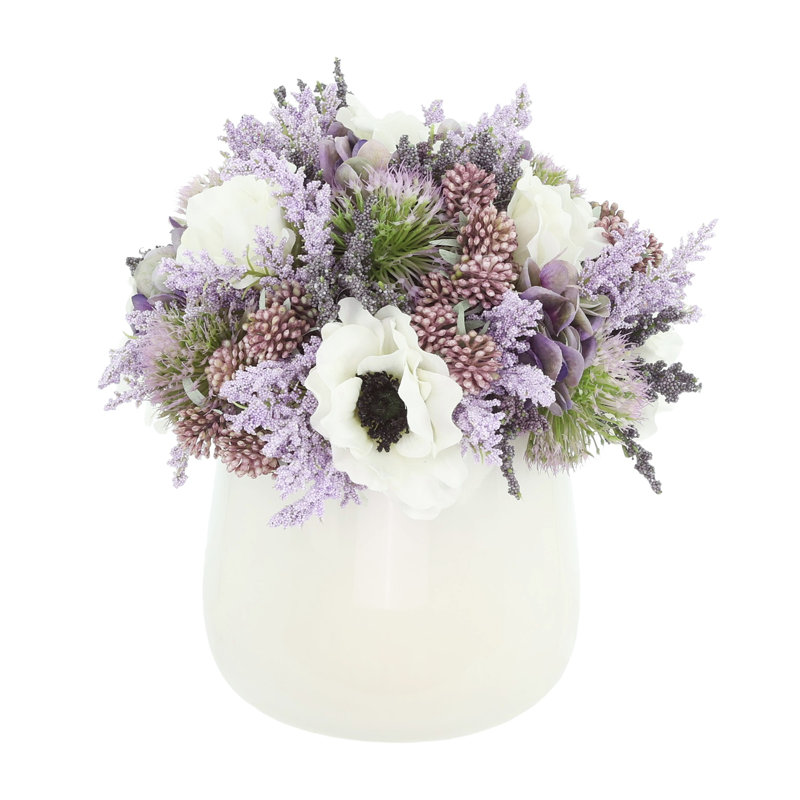 Anemone Centerpiece with Thistle and Berries, Round Tapered Cylinder Vase (Small)
