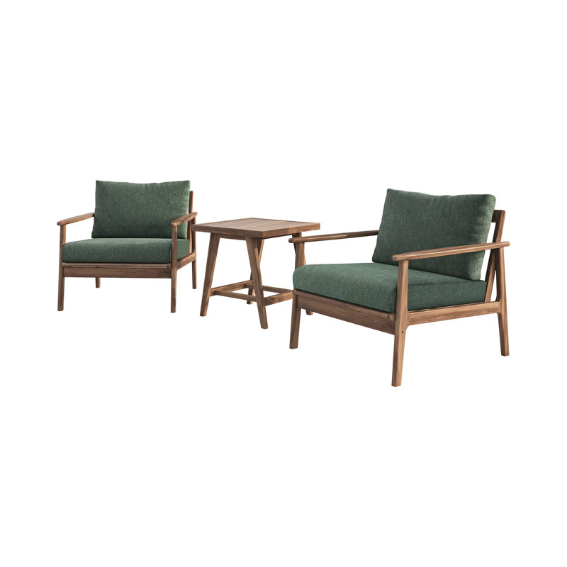Lyon 3-Piece Solid Acacia Wood Outdoor Set With 2 Chairs & End Table, Green