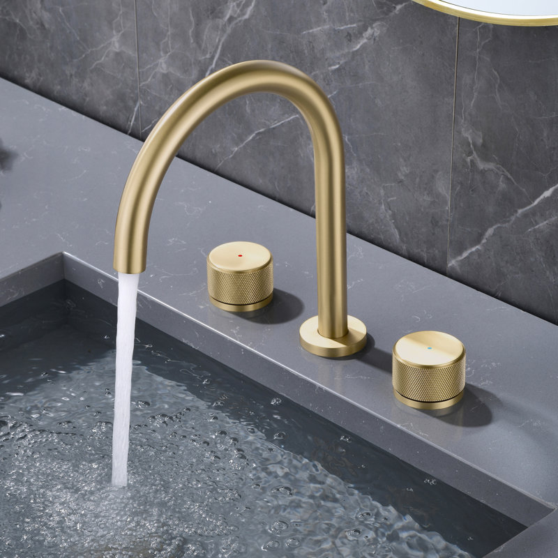 Robinet de lavabo de salle de bain à double poignée, entraxe de 9-3/5 po, fini or brossé, avec bonde., Or brossé
