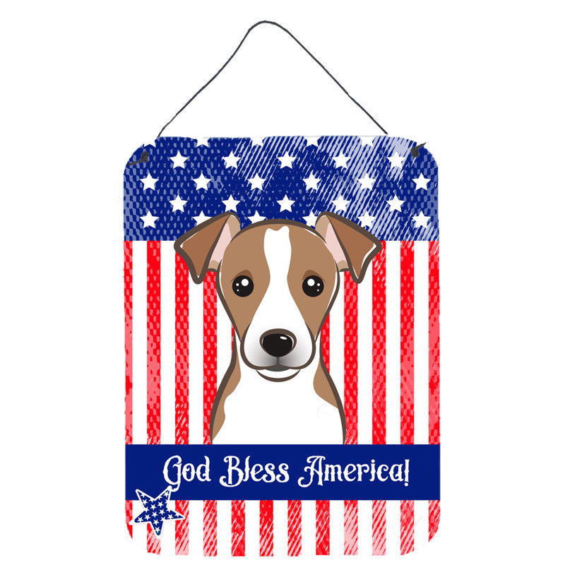 Décoration murale «God Bless», drapeau américain avec retriever, Jack Russell terrier