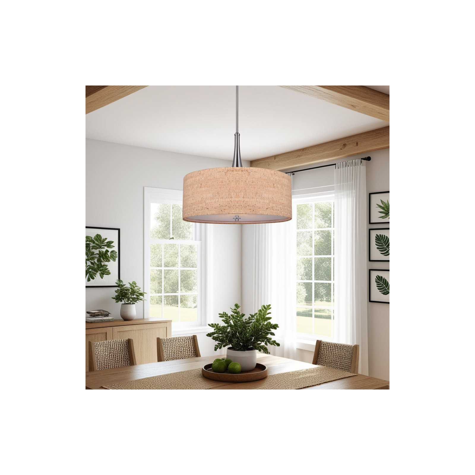 Ryler 3 Light Chandelier With Cork And Brushed Nickel Finish And Cork Shade