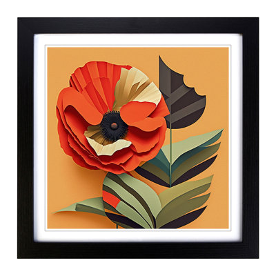 Poppy Flower Bauhaus - Single Picture Frame Print on Wood