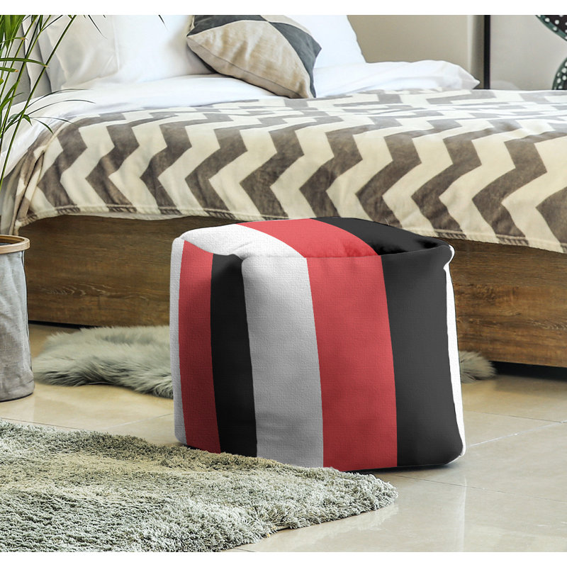 Repose-pieds cube rayures maryland, Blanc / rouge / noir