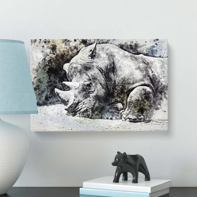 Resting Rhino In Abstract - Wrapped Canvas