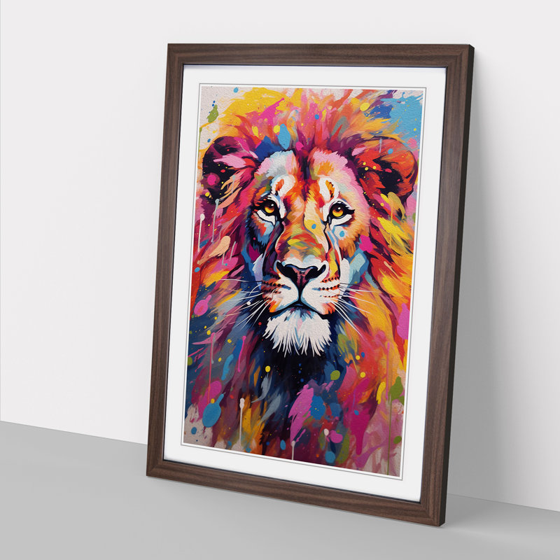 Lion Colour Field - Framed Print, Walnut, 64cm H x 46cm W x 2cm D