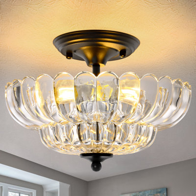 Plafonnier semi-encastré moderne moderne à 3 lumières avec abat-jour en verre transparent pour salon et chambre à coucher