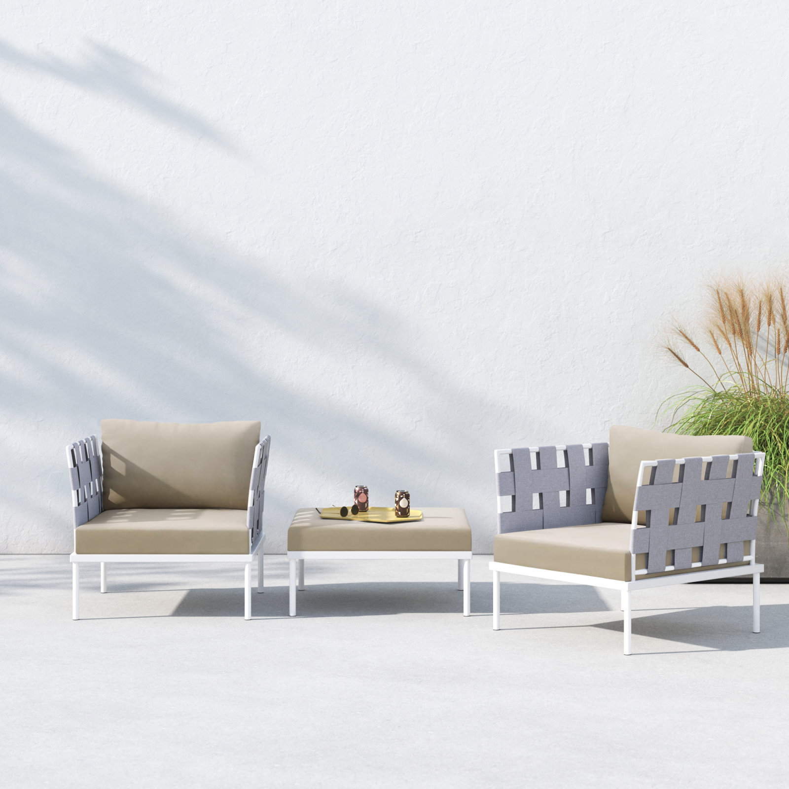 Harmony 3-piece Outdoor Patio Aluminum Set, Beige