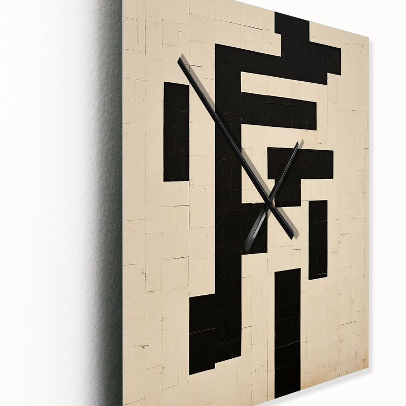 New Order Abstract Monochrome Minimalism I - Modern Geometric Wall Clock Oversized, 32" H x 24" W x 1" D