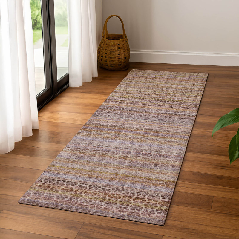 Premium Machine Washable Mayfield AMF2155 Striped Rug, Runner 2'3" x 7'6", Khaki