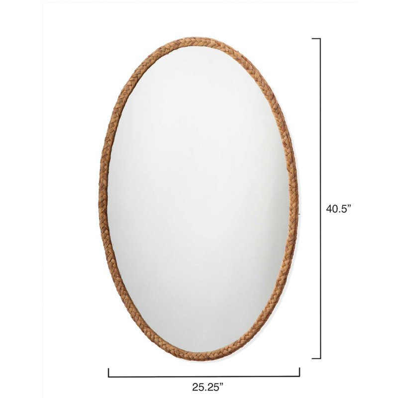 Beige Braided Oval Seagrass Accent Mirror