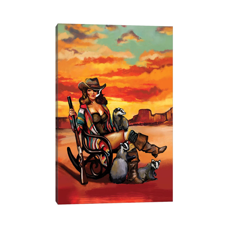 «Téquila Sunrise Badger» par The Whiskey Ginger - peinture sur toile tendue, H 26 po x l 18 po x 1,5 po