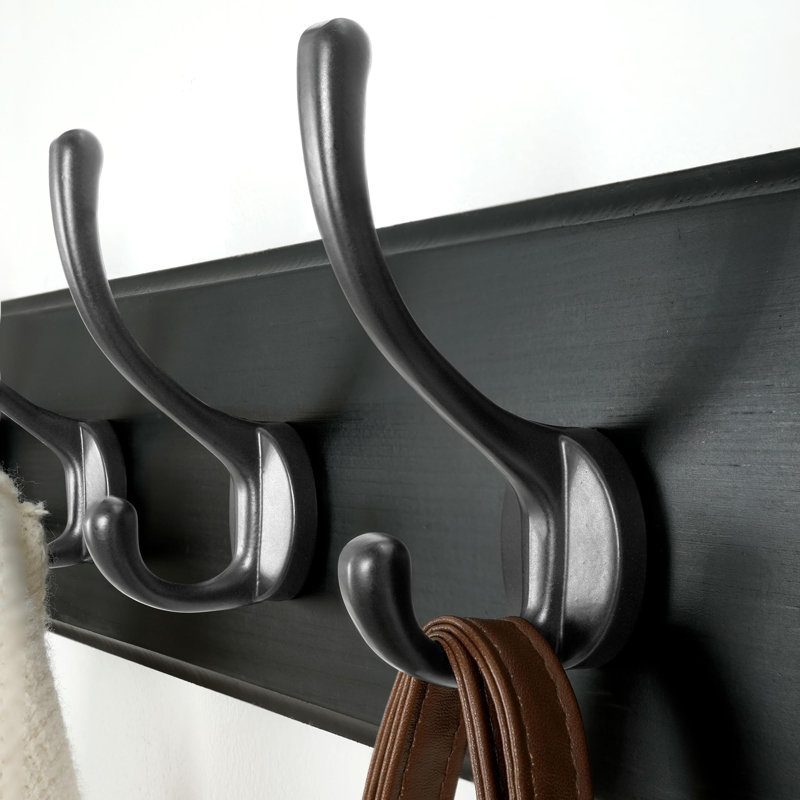 17.4" Long 5-Double-Hooks Wooden Coat Rack Wall Mount, Black