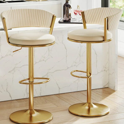 Adjustable 360° Swivel Bar Stools Counter Height Velvet Bar Chairs with Gold Metal Frame & Footrest
