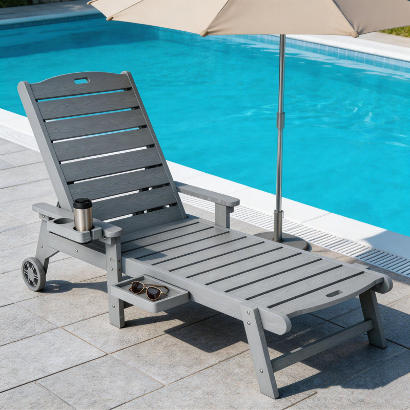 Adjustable HIPS Waterproof Pool Lounge Chair Wheels Lounge Chaise Set Outdoor Swimming Reclining Outdoor Chaise Lounge With Cup Holder