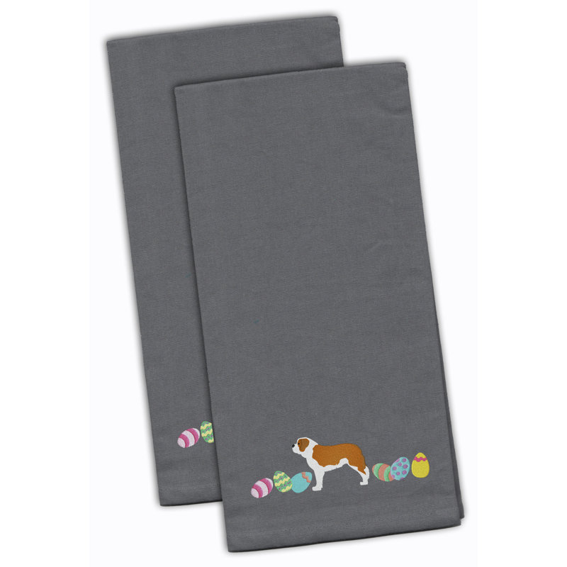Cotton Embroidered Tea Towel Kitchen Towel, Gray, 28" H x 19" W x 0.1" D