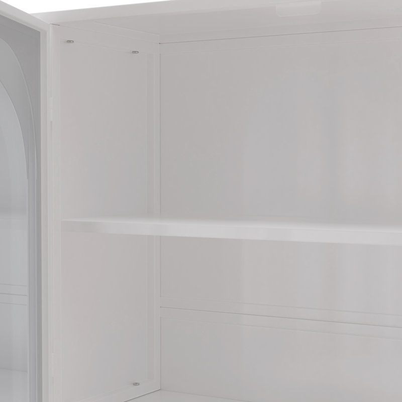 Armoire murale à quatre portes avec cadre en fer et tablettes en verre trempé