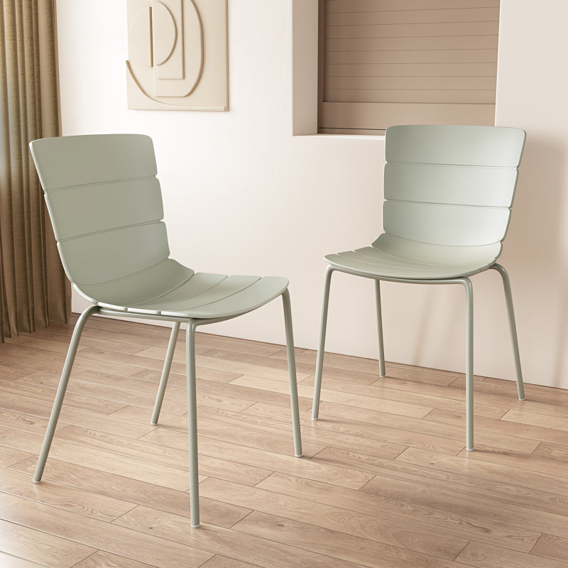 Bali Pair of Kitchen Chairs - Ribbed Plastic Seat with Matching Metal Legs, Green