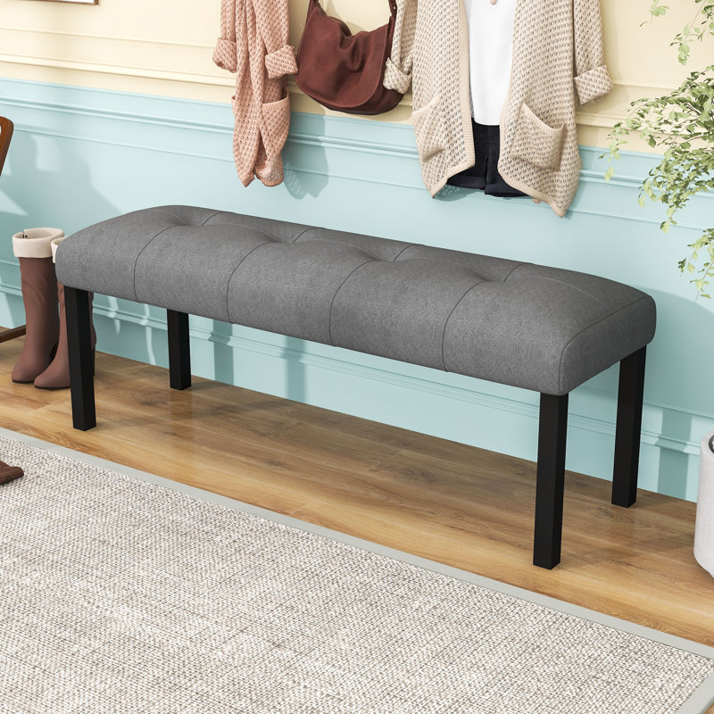Modern Tufted Upholstered Dining Bench with Rubberwood Legs for Hallway, Gray
