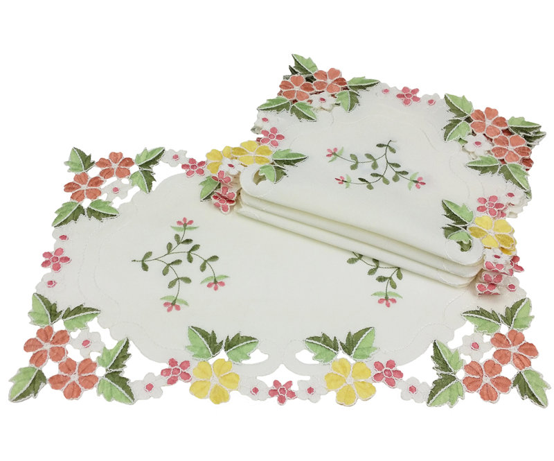 Magdalena Polyester Embroidered Placemat, Pink