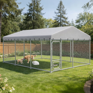 COMHOMA 10×10FT Outdoor Dog Kennel With Adjustable Bowls Feeder Heavy Duty Extra-Large Dog Enclosure With Roof & Lock All Weather Resistant For Medium Large Dogs