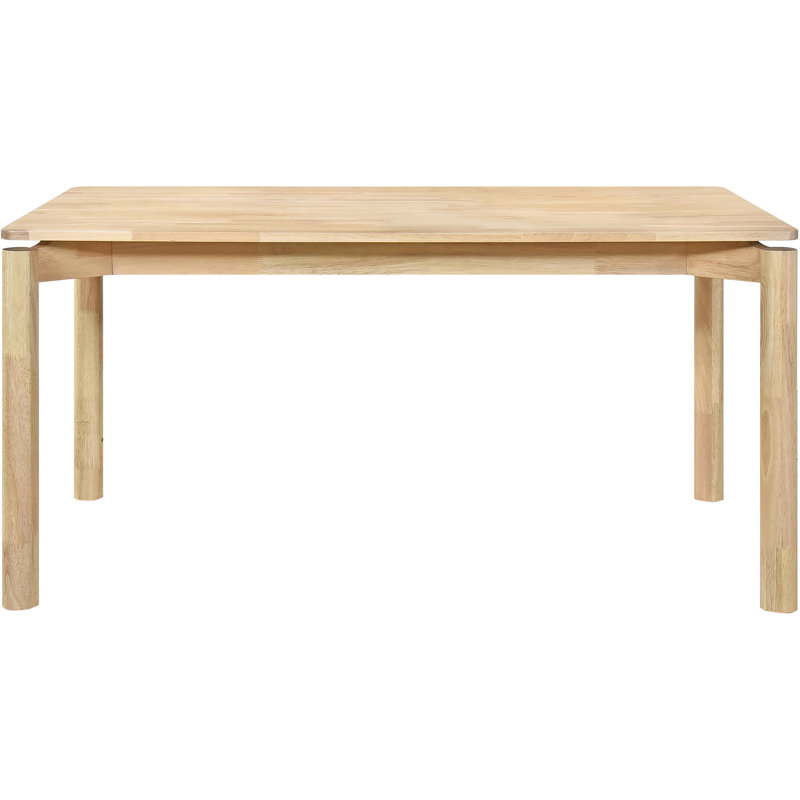 Table de salle à manger rectangulaire Mid-Century moderne en bois d'hévéa blanc lavé de 59 pouces avec pieds autoportants et structure arrondie