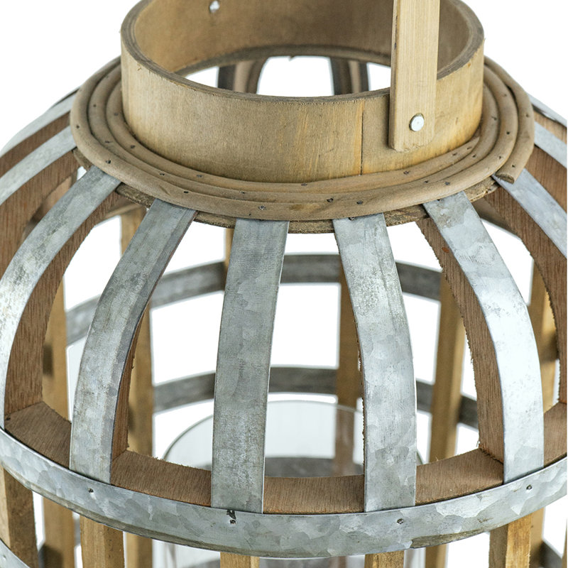 Grande lanterne décorative opale avec poignée, porte-bougie de style industriel, base robuste