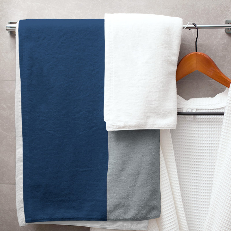 Cotton Blend Lightweight Bath Towel, Navy Blue/Silver/White