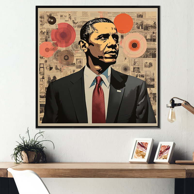 Rétro collage rétro de Chronique «Obama» - président / décoration murale politique, Cadre flottant noir