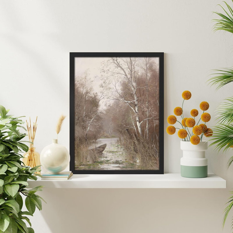 Hiver, automne, arbre, forêt pastel, impression d'art mural, paysage naturel, décoration murale encadrée sur papier, Noir